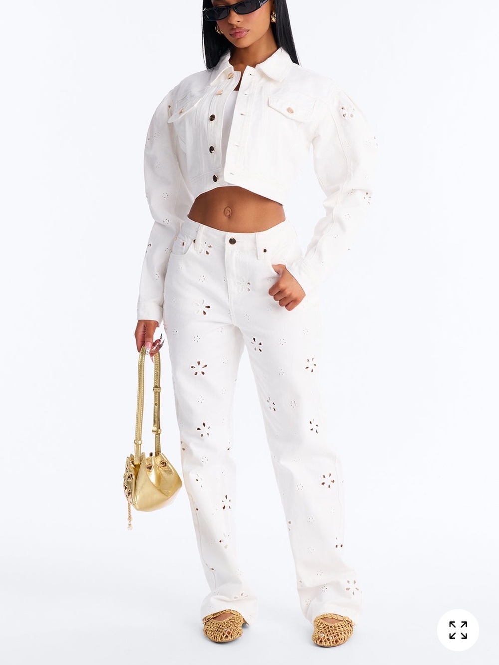 Fashion Nova Valencia Eyelet Straight Jeans in White